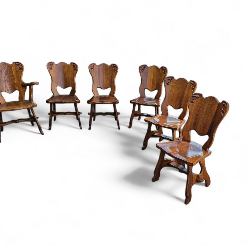 8 x Oirschot Meeuwis / oak dining chairs / 2 x arm rest / 1970s