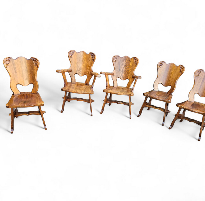 8 x Oirschot Meeuwis / oak dining chairs / 2 x arm rest / 1970s