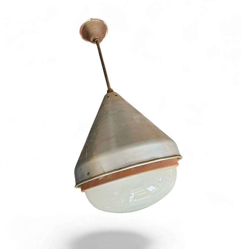 Large aluminum/ Industrial / hanging lamp / 1970s / height  55 cm