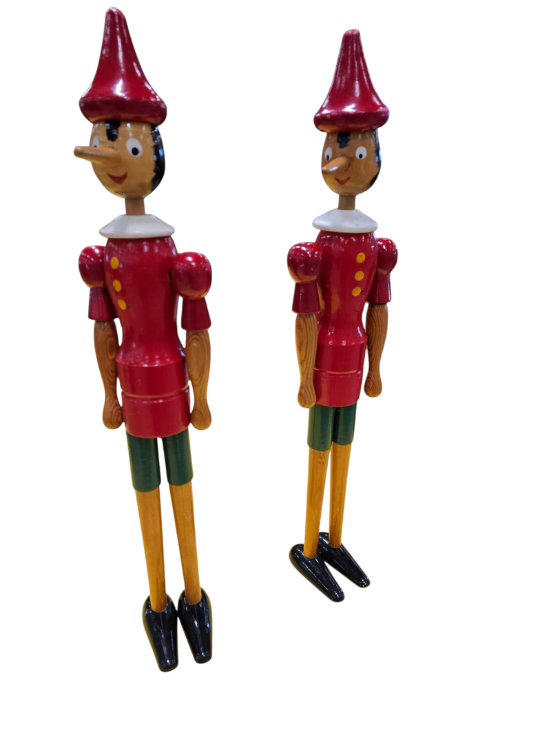 2 x Original wooden Pinocchio dolls by Gio Galetti / Italy 70s / height 80 cm