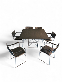 Arco dining set by Arnold Merckx
With a rare Arco matching table 1980s
Black leather / black top