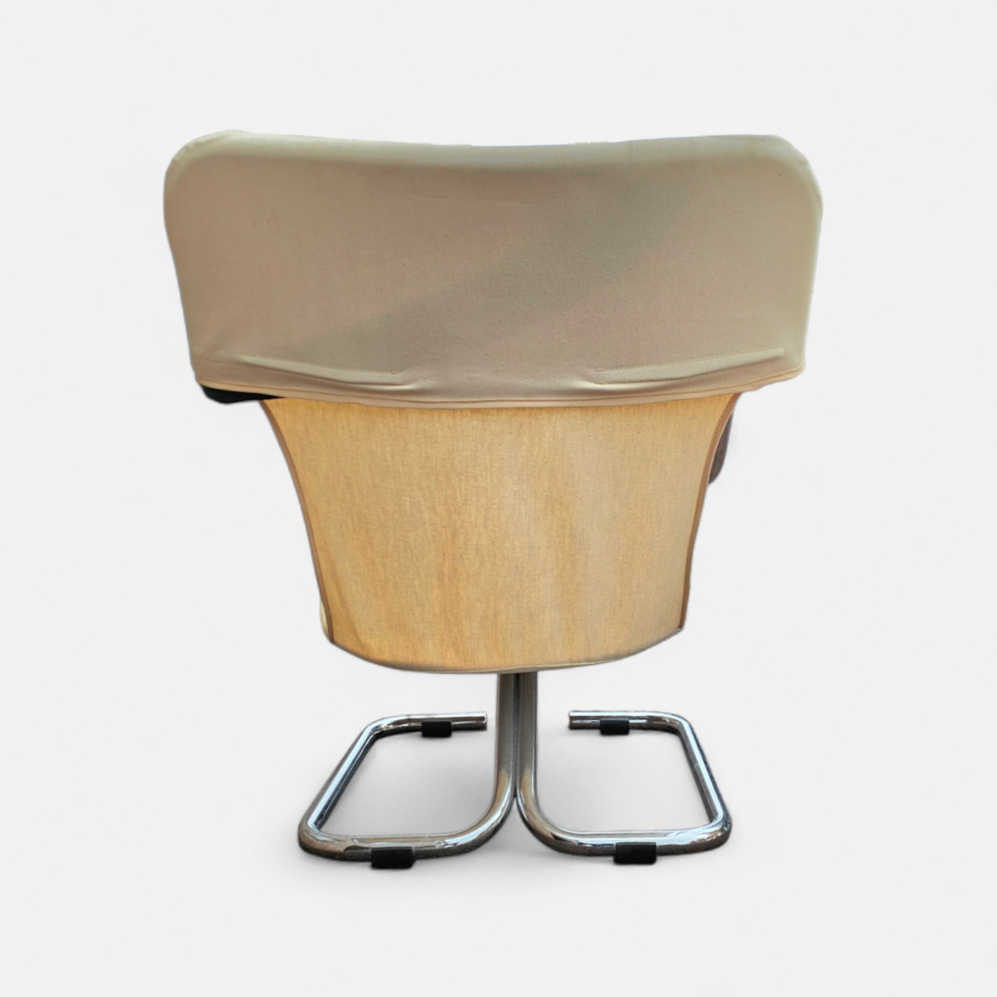 2 x Tubular chrome cantilever chair with a cream canvas sling