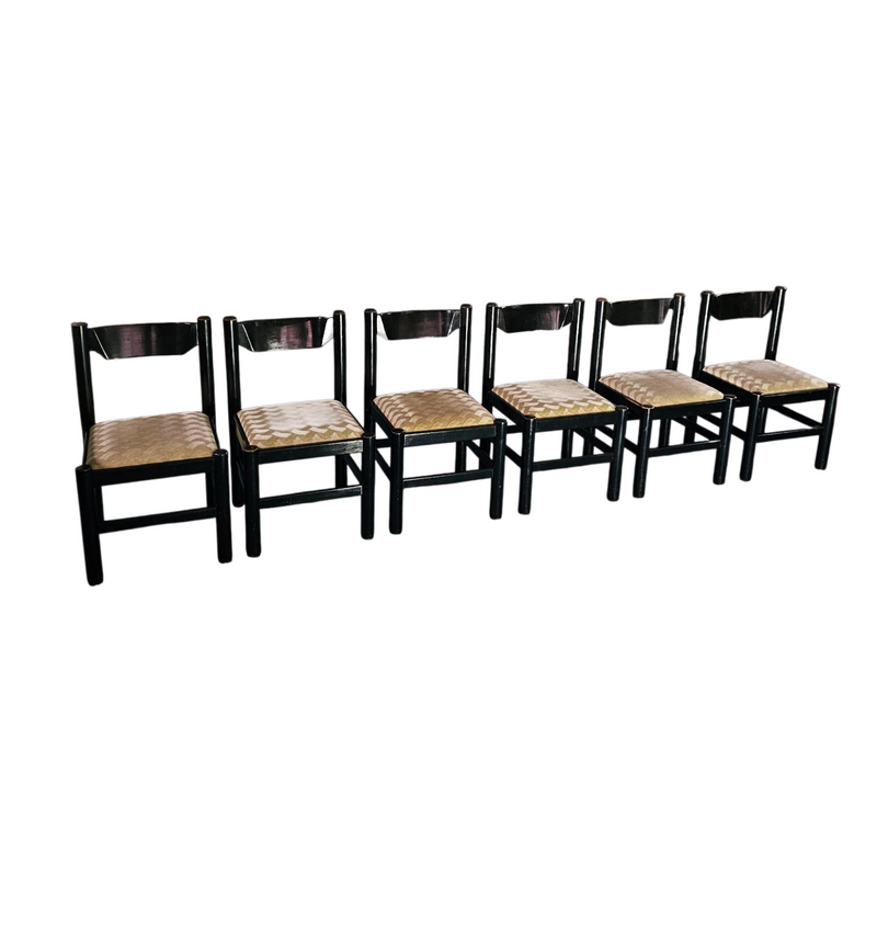 Rare dining set / Italy / 1970s/
solid black painted wood / 6 x chair / matching table