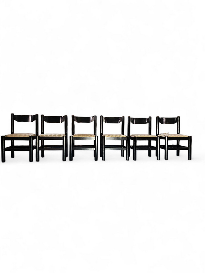 Rare dining set / Italy / 1970s/
solid black painted wood / 6 x chair / matching table