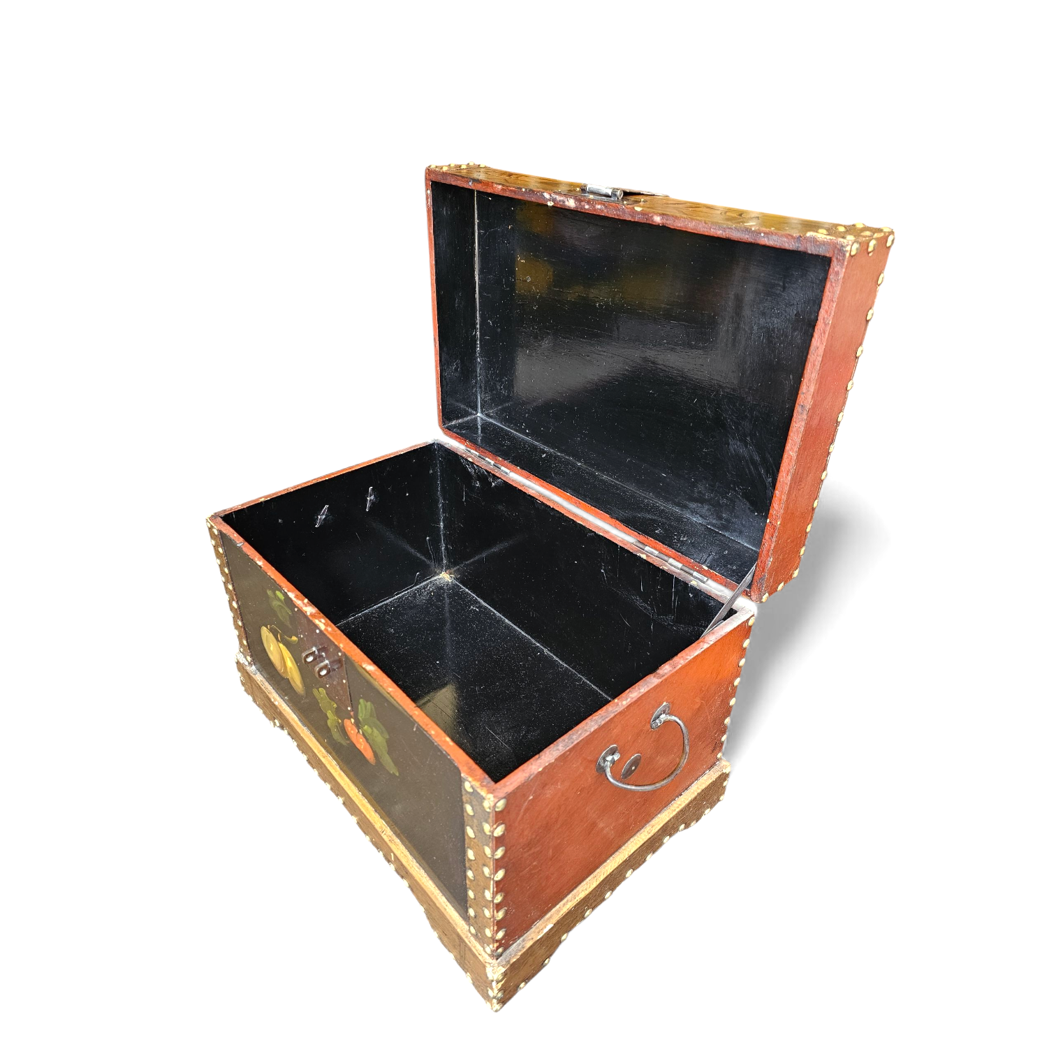 A VINTAGE FLORAL PAINTED DOME TOP TRUNK