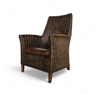 Rattan arm chair 1960S / wooden armrests / leather seat
