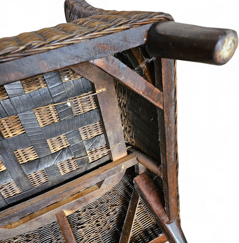 Rattan arm chair 1960S / wooden armrests / leather seat