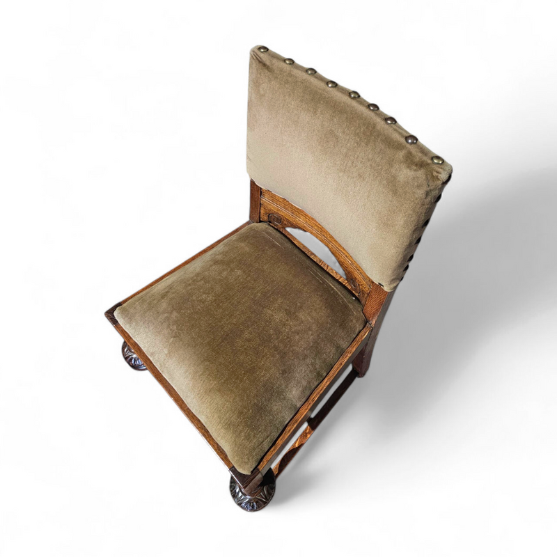 Jacobean / Tudor style / Oak chairs / Green velvet / 1930s