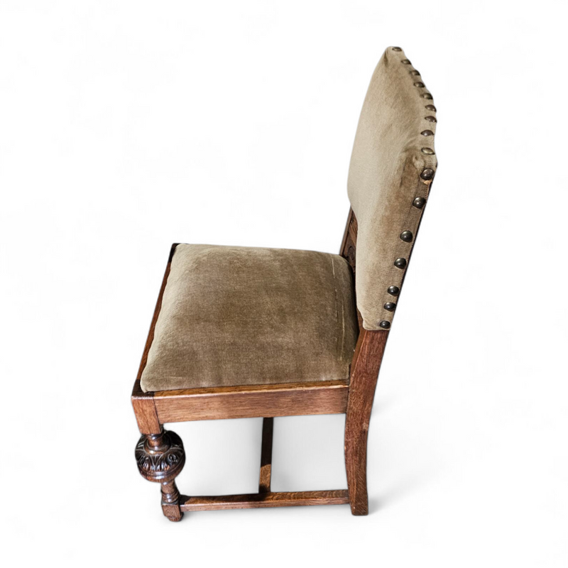 Jacobean / Tudor style / Oak chairs / Green velvet / 1930s