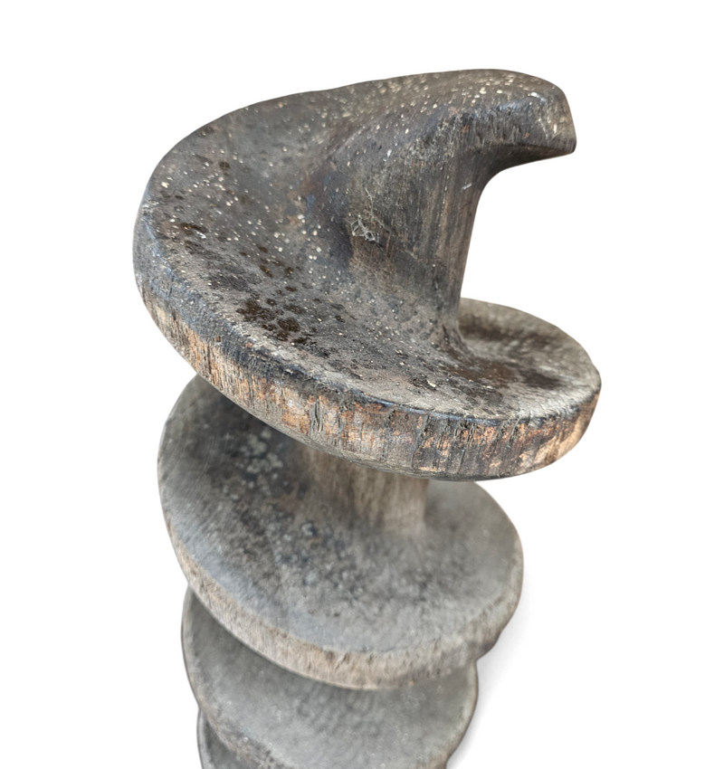 Old industrial wooden screw pump / height 80 cm