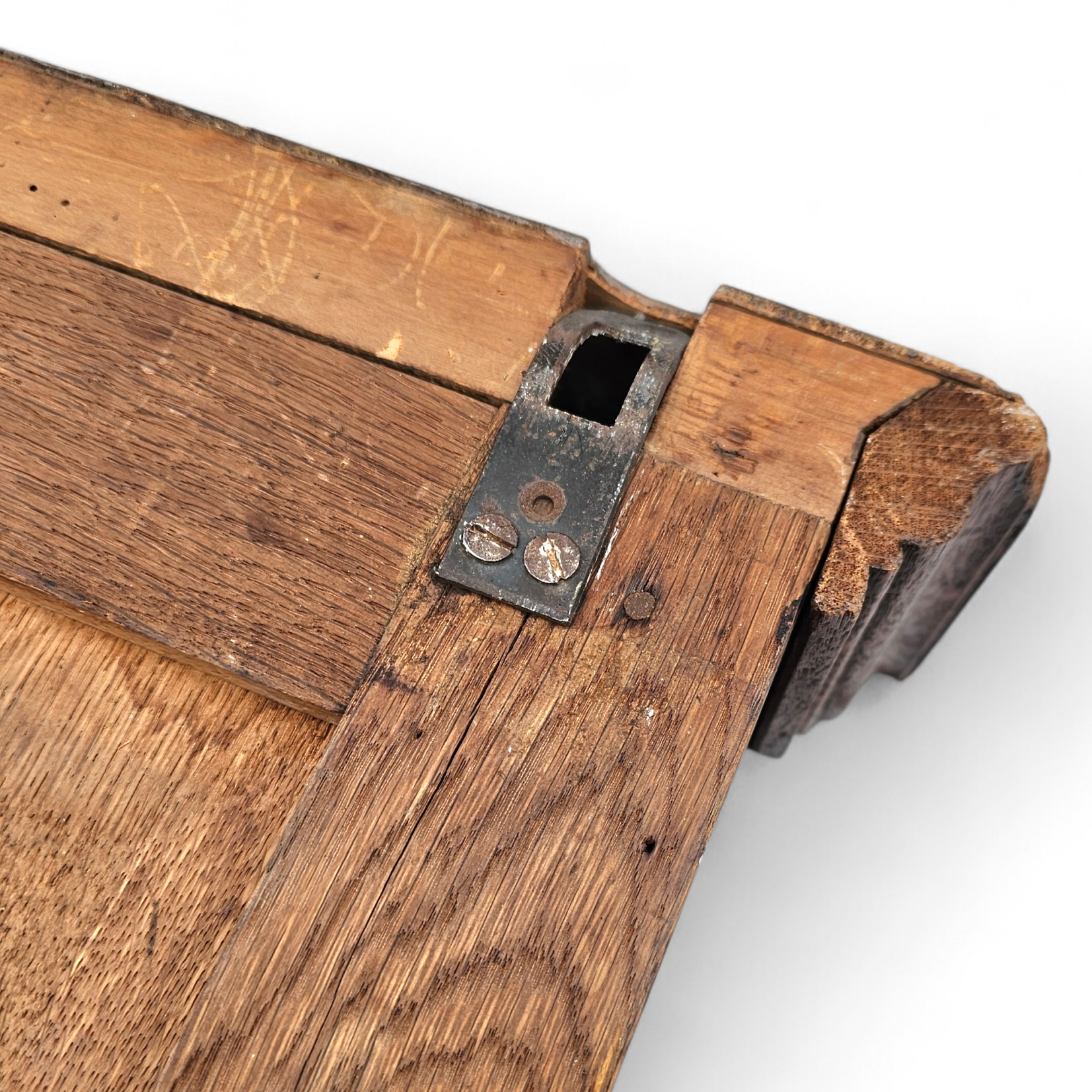 Dutch entryway wall coat rack / solid wood / carved decorations and mirror in the center / 1950s