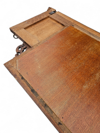 Dutch entryway wall coat rack / solid wood / carved decorations and mirror in the center / 1950s