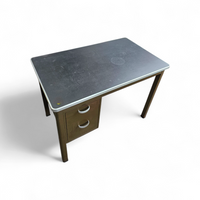 Industrial brown desk 1960s / linoleum inlay / model 7231 / Gispen / 1950s