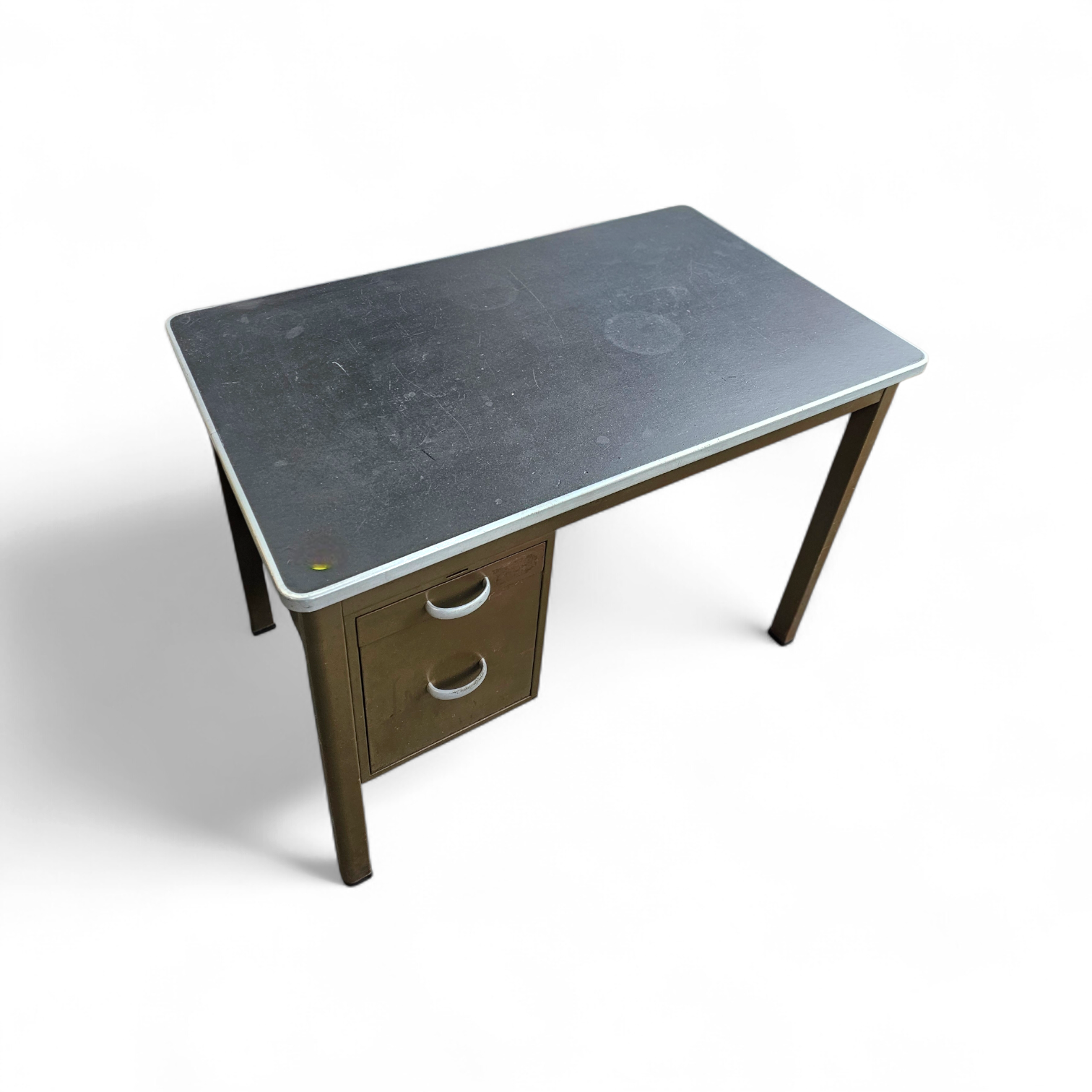 Industrial brown desk 1960s / linoleum inlay / model 7231 / Gispen / 1950s