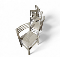 5 x dining chair / light grey wooden frame / leather seat / Germany 1970s / labeled " ideen für kuchen - innenarchitektur "