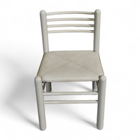 5 x dining chair / light grey wooden frame / leather seat / Germany 1970s / labeled " ideen für kuchen - innenarchitektur "