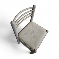 5 x dining chair / light grey wooden frame / leather seat / Germany 1970s / labeled " ideen für kuchen - innenarchitektur "