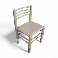 5 x dining chair / light grey wooden frame / leather seat / Germany 1970s / labeled " ideen für kuchen - innenarchitektur "