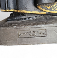 Statue of a religious figure / Patron Saint Gerard Majella / placed in a Gothic niche / labeled /