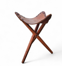 2 x Matching Vintage Tooled Leather Tripod Chair / Camp Chair /