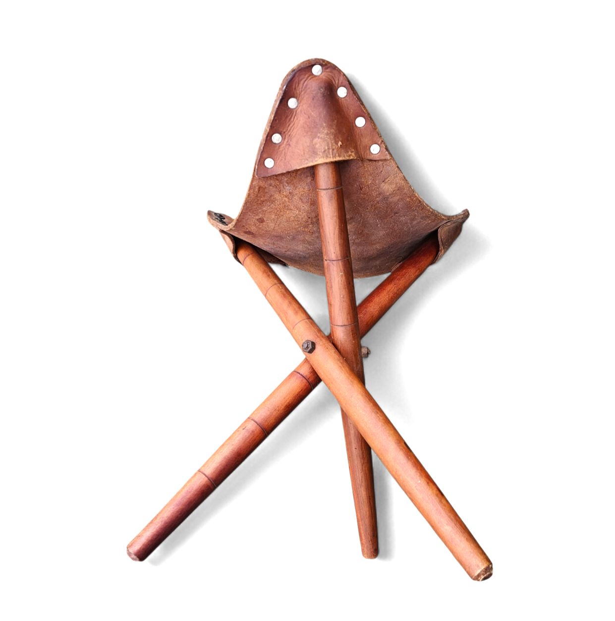 2 x Matching Vintage Tooled Leather Tripod Chair / Camp Chair /