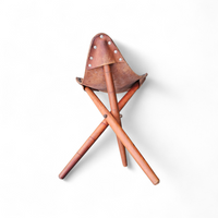 2 x Matching Vintage Tooled Leather Tripod Chair / Camp Chair /