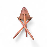 2 x Matching Vintage Tooled Leather Tripod Chair / Camp Chair /