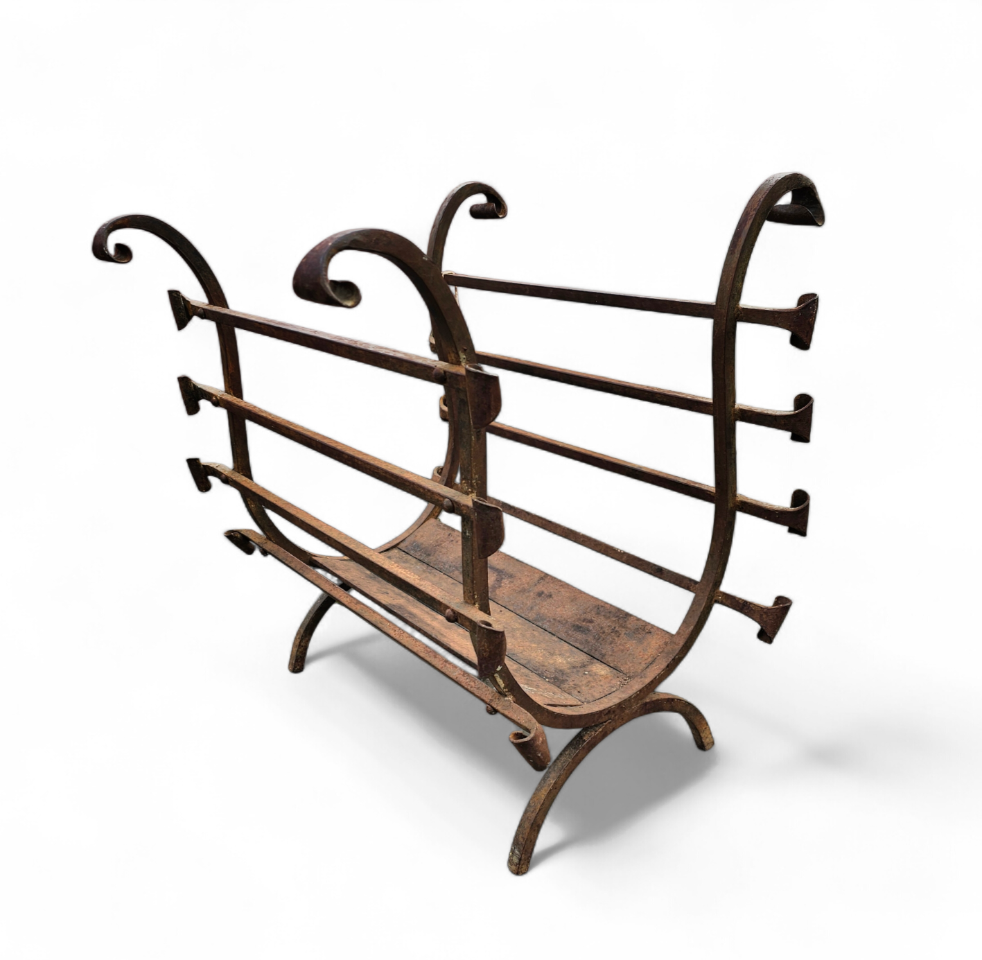 Vintage Black Wrought Iron Fireplace Log Holder / 1960s