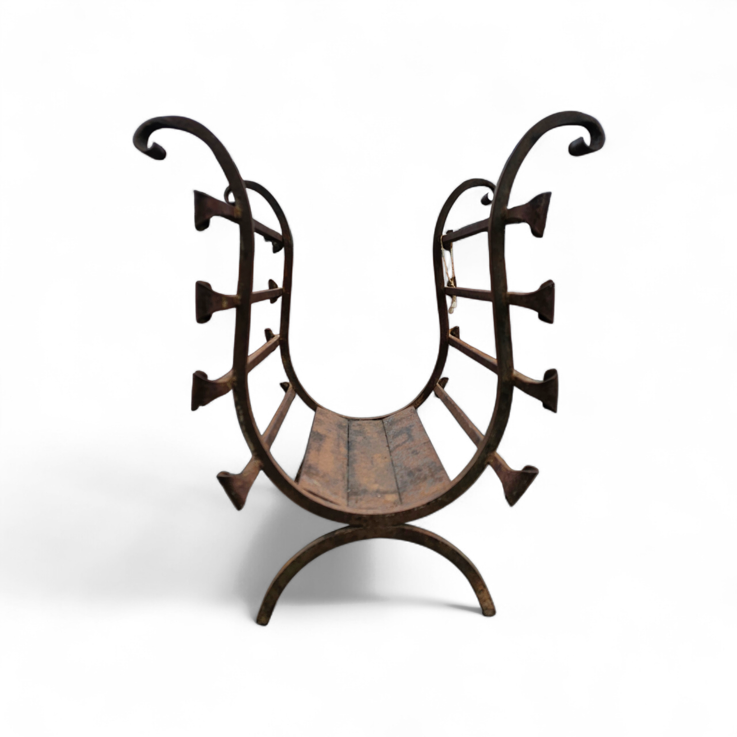 Vintage Black Wrought Iron Fireplace Log Holder / 1960s