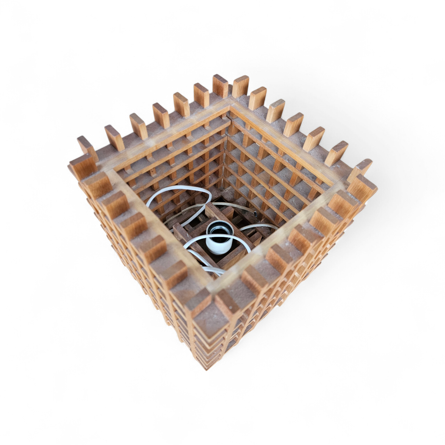 Mid Century Modern wood cube table lamp / Italy 1960s