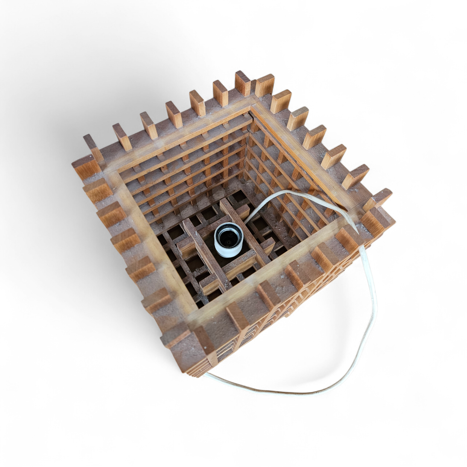 Mid Century Modern wood cube table lamp / Italy 1960s