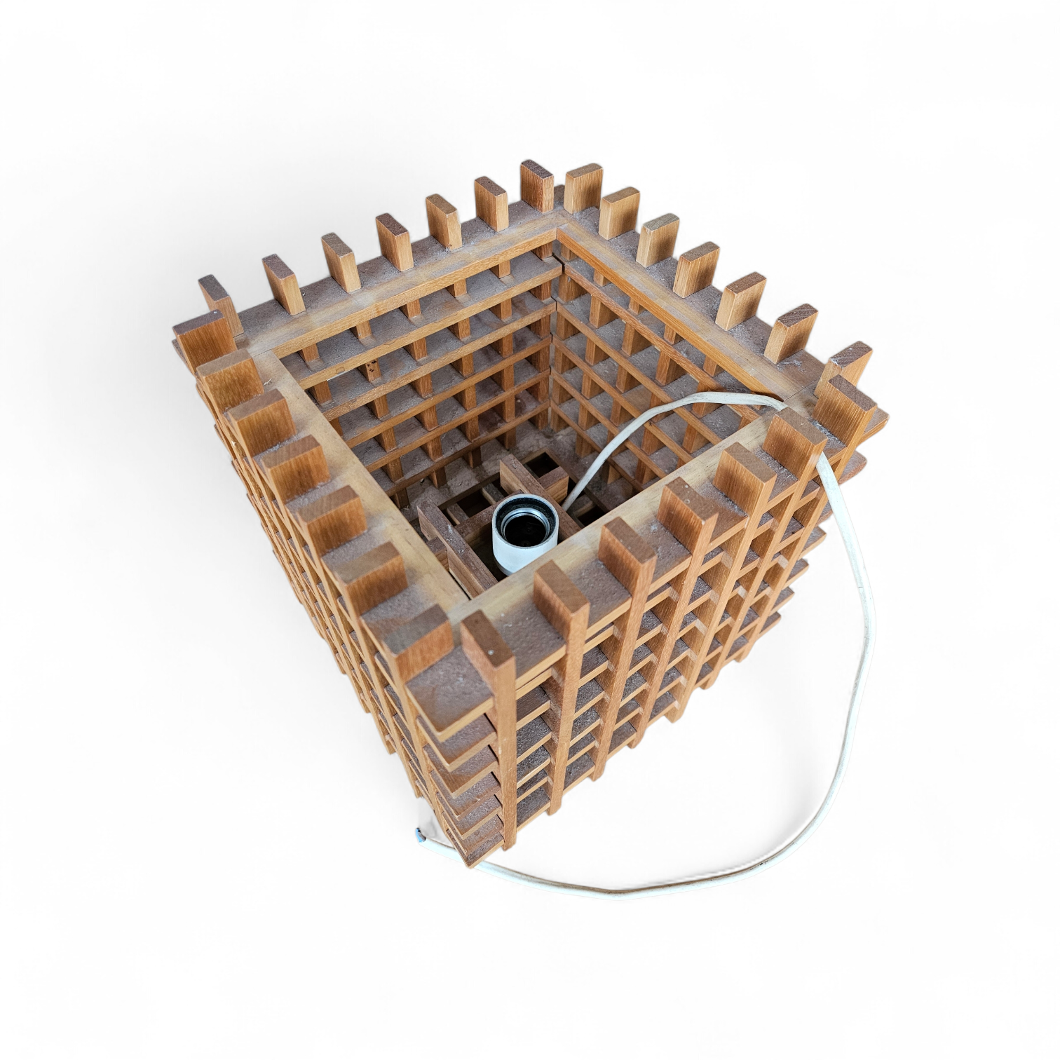 Mid Century Modern wood cube table lamp / Italy 1960s