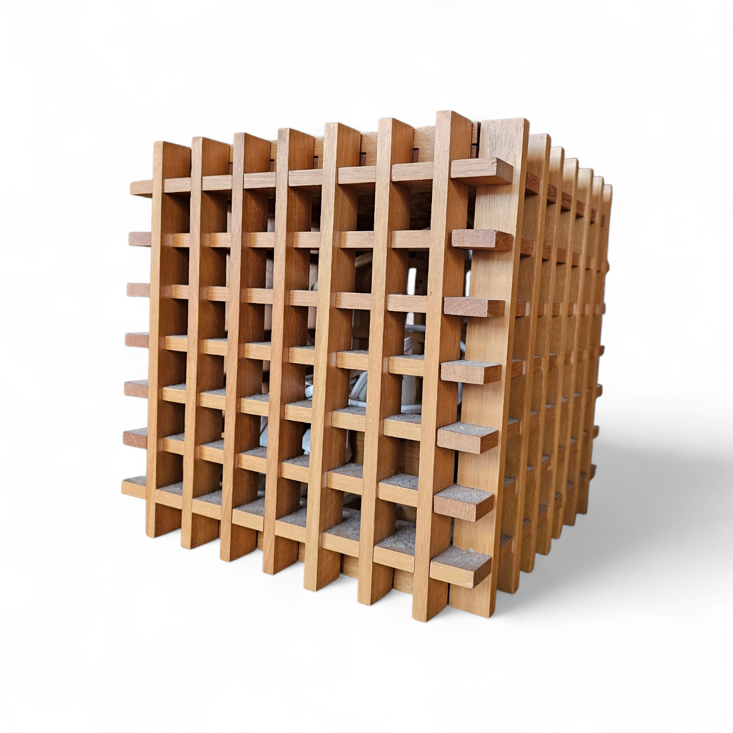 Mid Century Modern wood cube table lamp / Italy 1960s