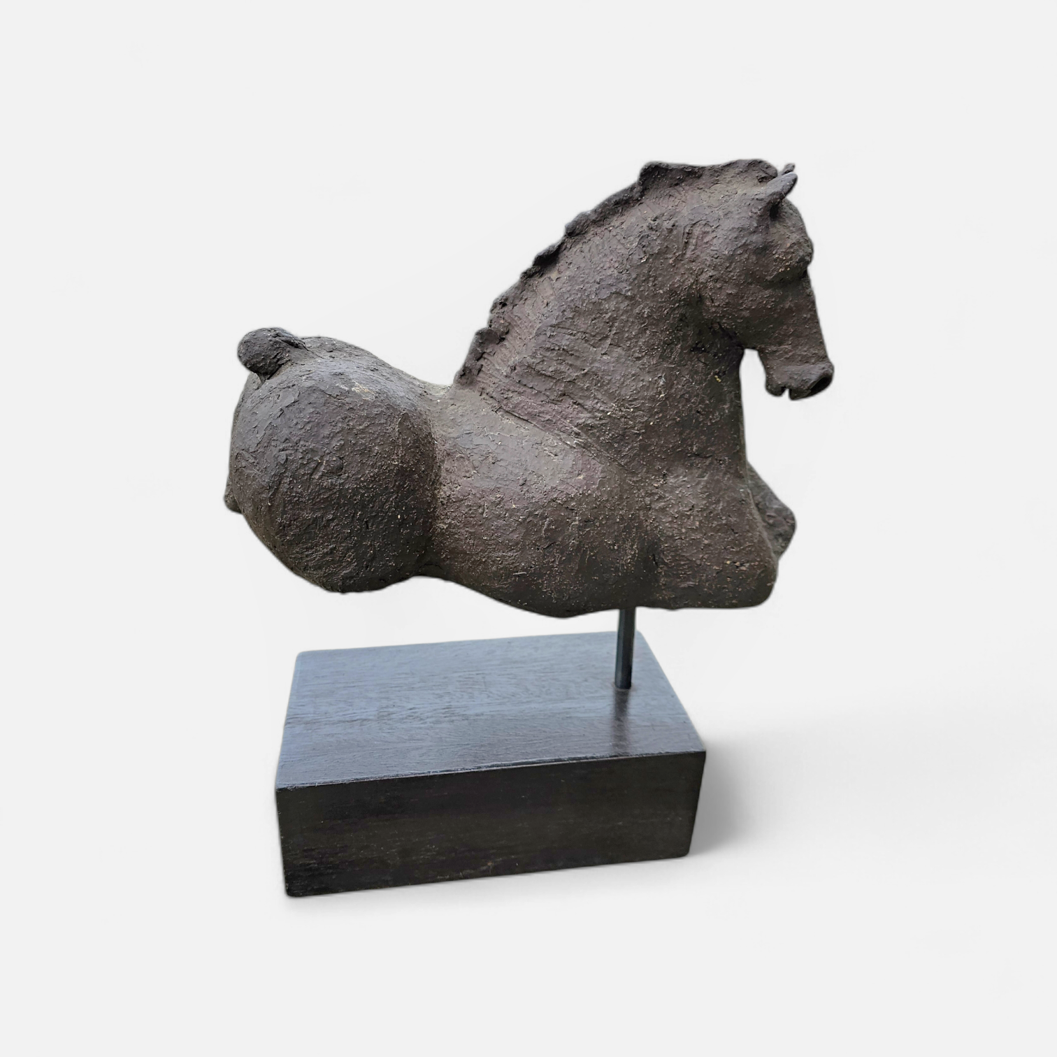 Bronze sculpture / Horse torso on a wooden pedestal /