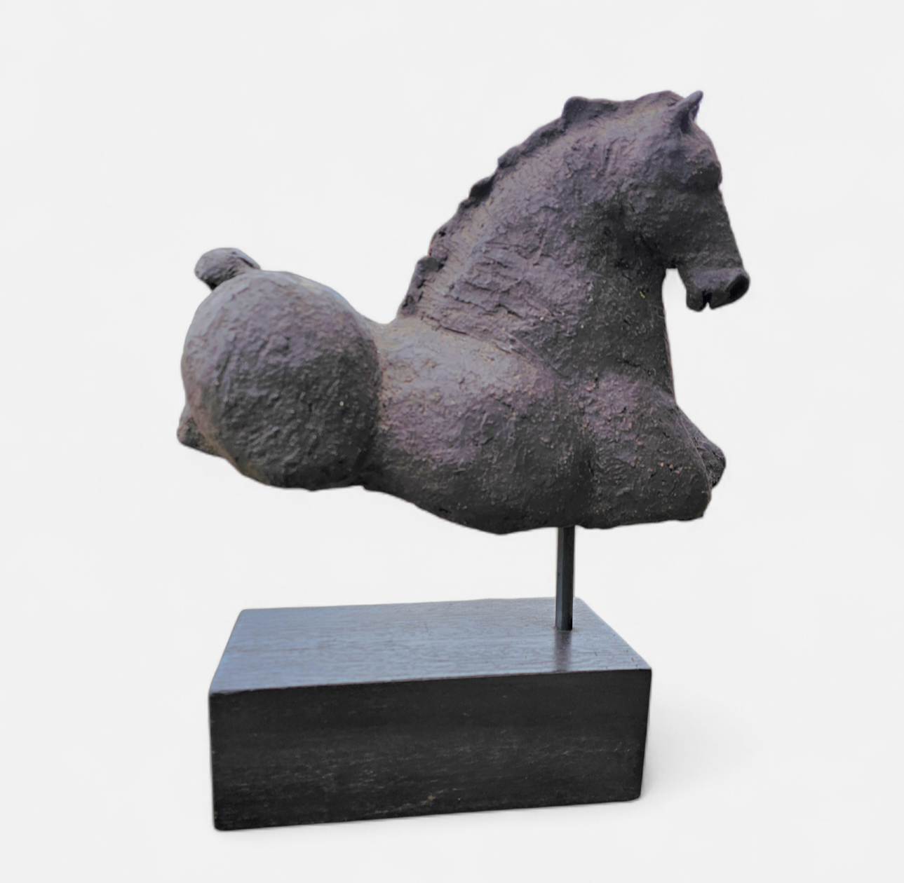 Bronze sculpture / Horse torso on a wooden pedestal /