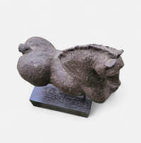 Bronze sculpture / Horse torso on a wooden pedestal /