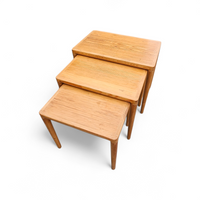 Set of 3 solid oak tables / Nesting Tables / Henry Walter Klein for Bramin / 1970