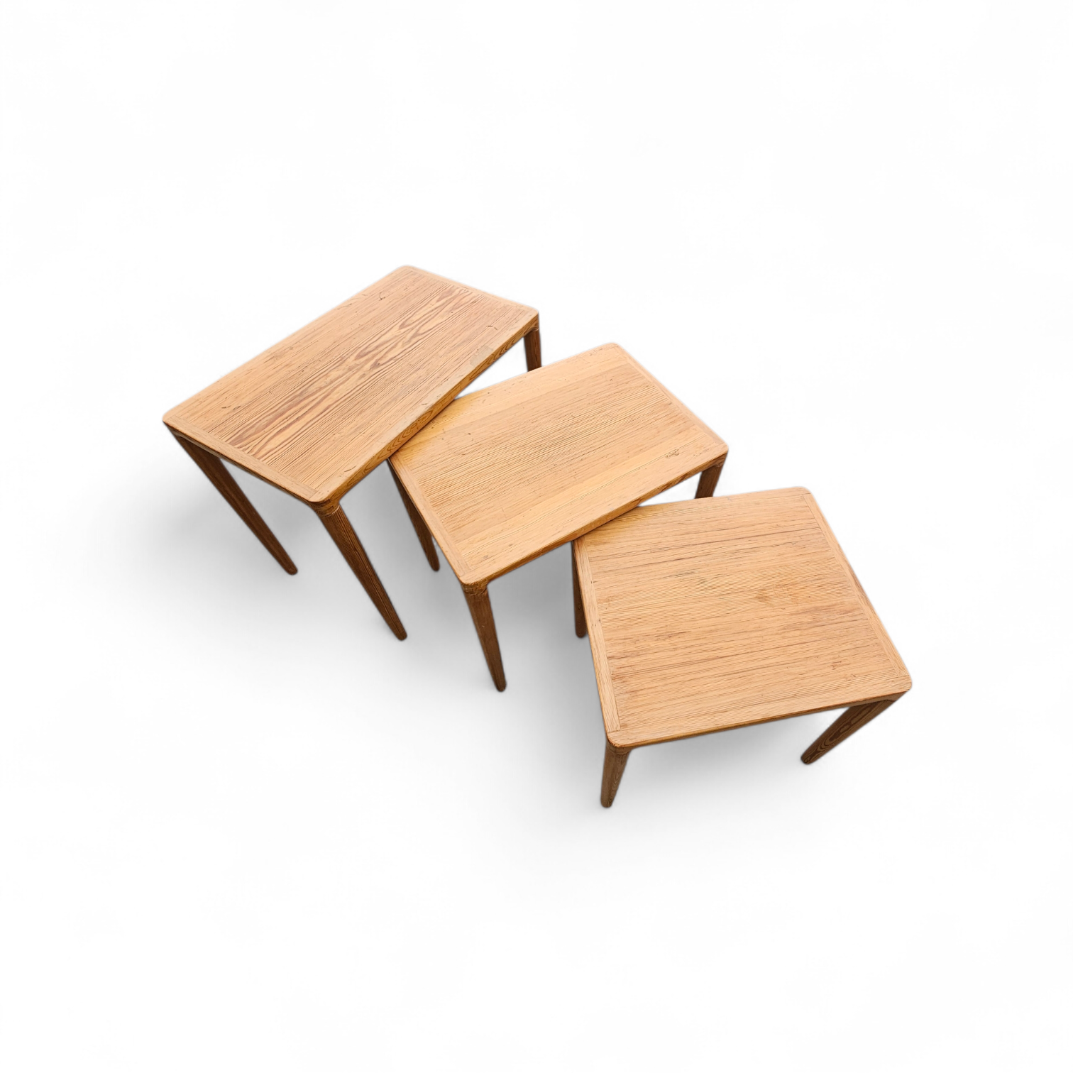 Set of 3 solid oak tables / Nesting Tables / Henry Walter Klein for Bramin / 1970