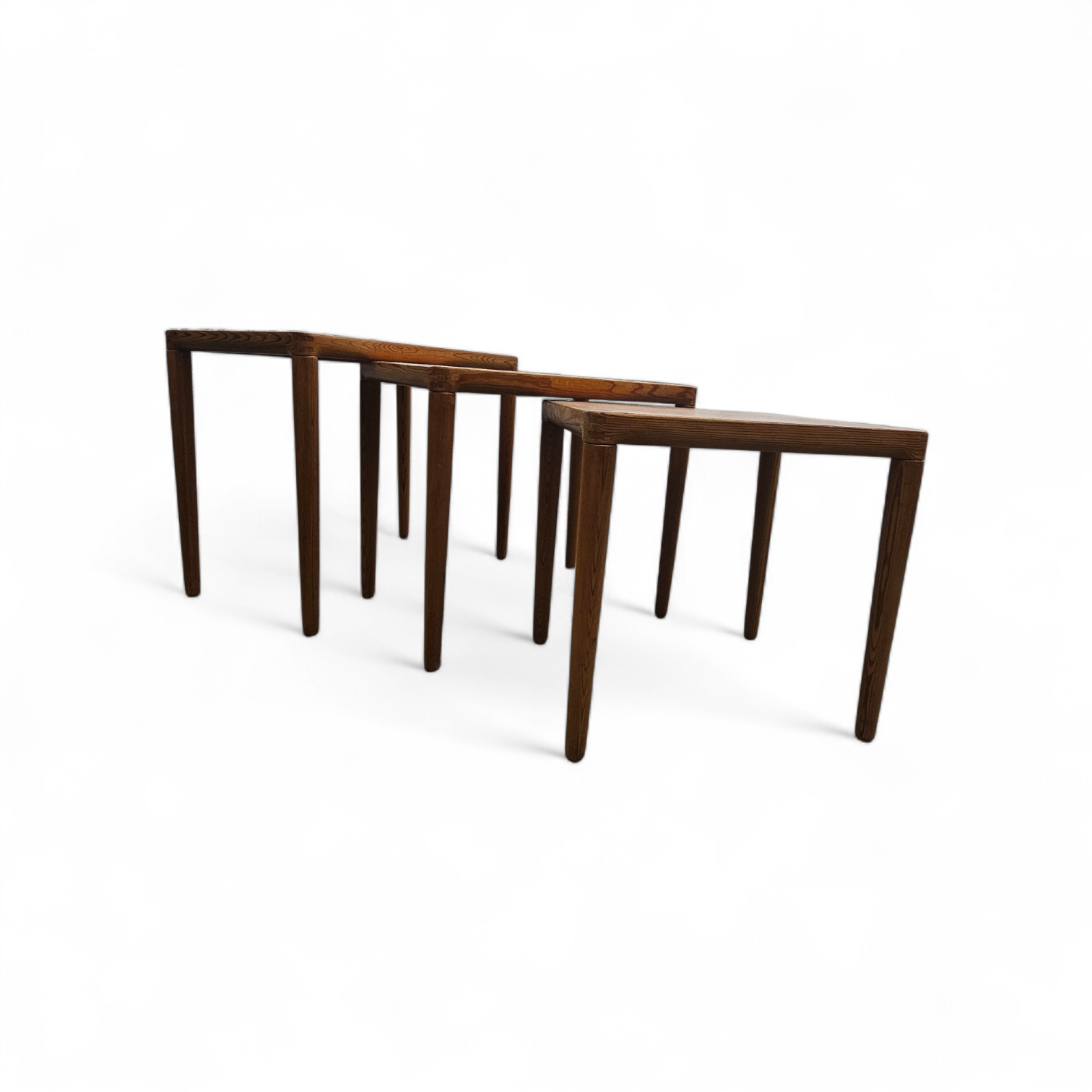 Set of 3 solid oak tables / Nesting Tables / Henry Walter Klein for Bramin / 1970