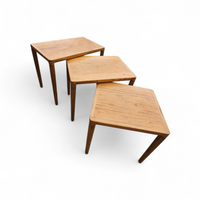 Set of 3 solid oak tables / Nesting Tables / Henry Walter Klein for Bramin / 1970