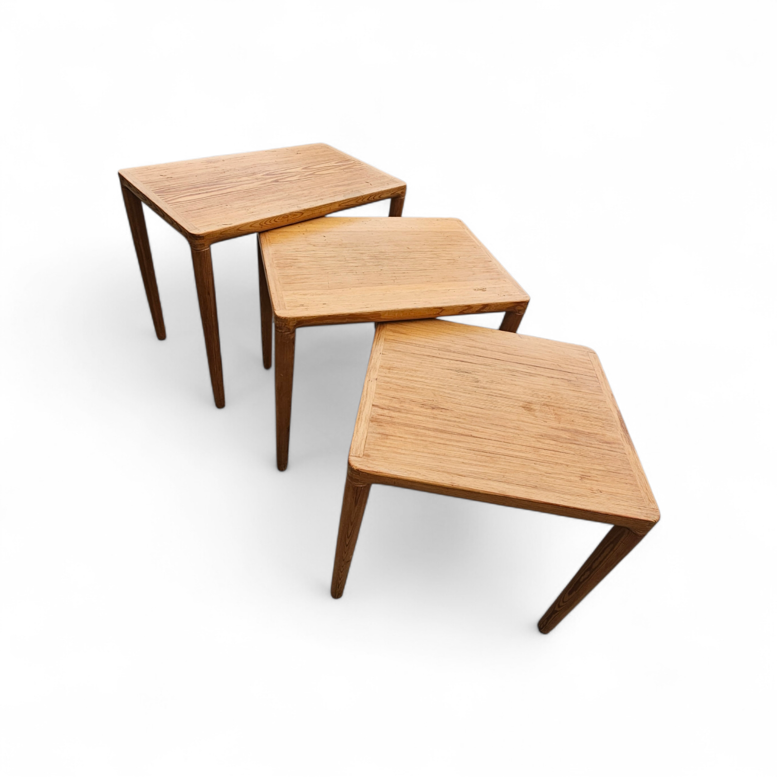 Set of 3 solid oak tables / Nesting Tables / Henry Walter Klein for Bramin / 1970