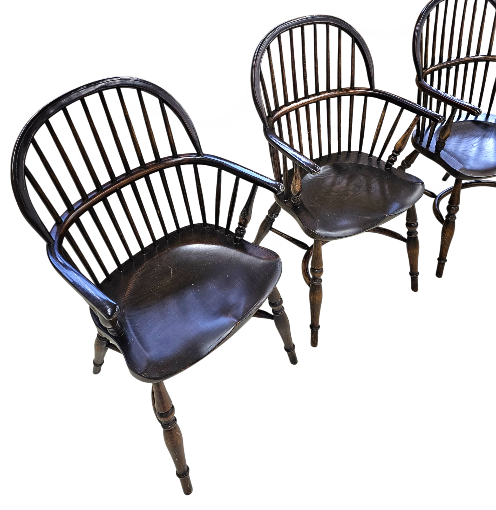 4 x Classic Georgian Bow and Stick Back Windsor Chair / Crinoline stretcher chairs