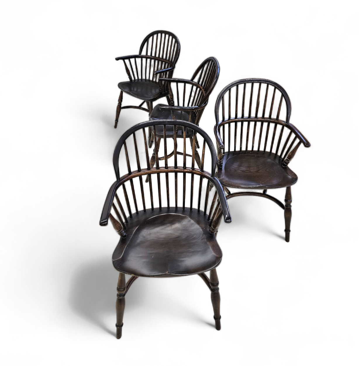4 x Classic Georgian Bow and Stick Back Windsor Chair / Crinoline stretcher chairs