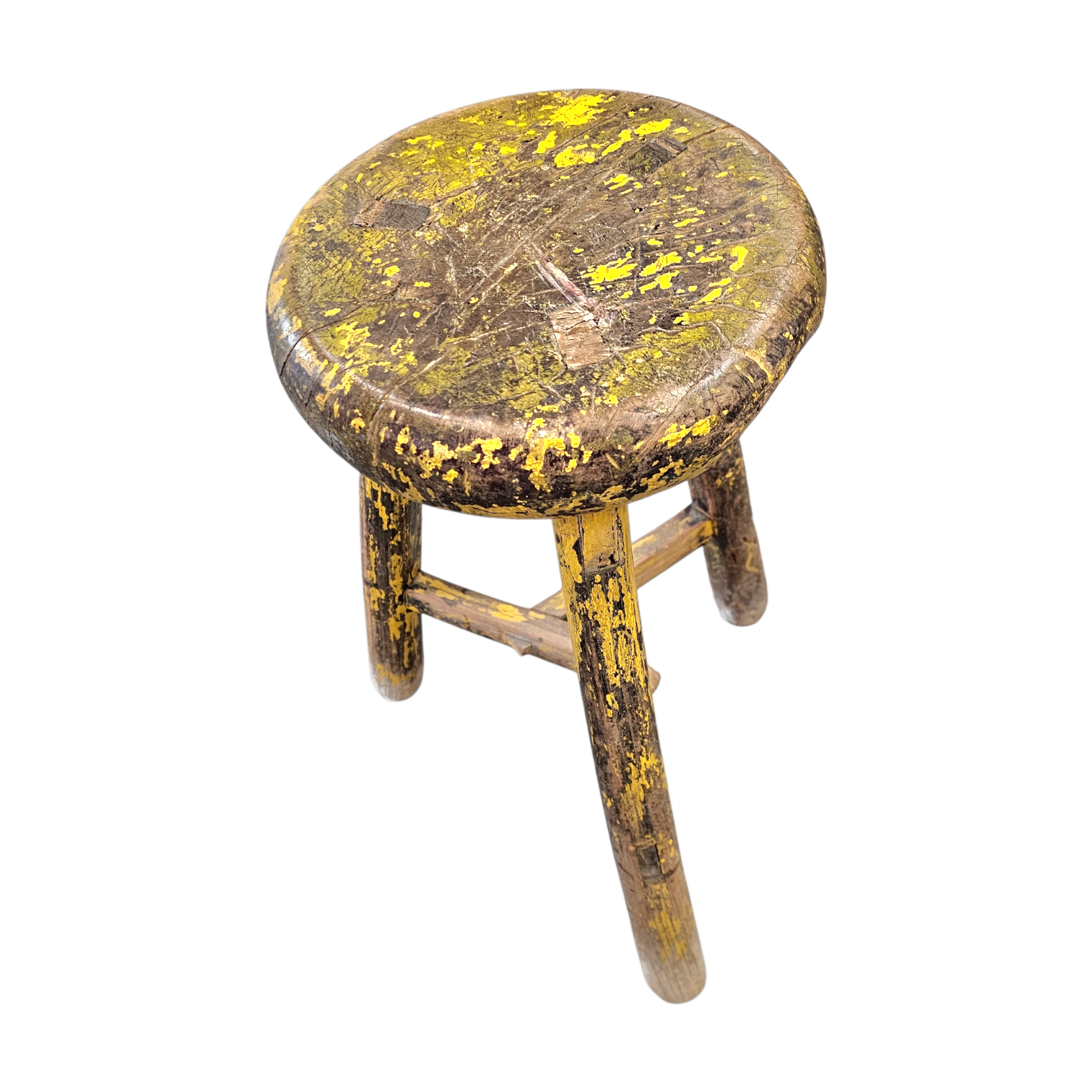 Primitive wooden tripod stool /  height 52 cm