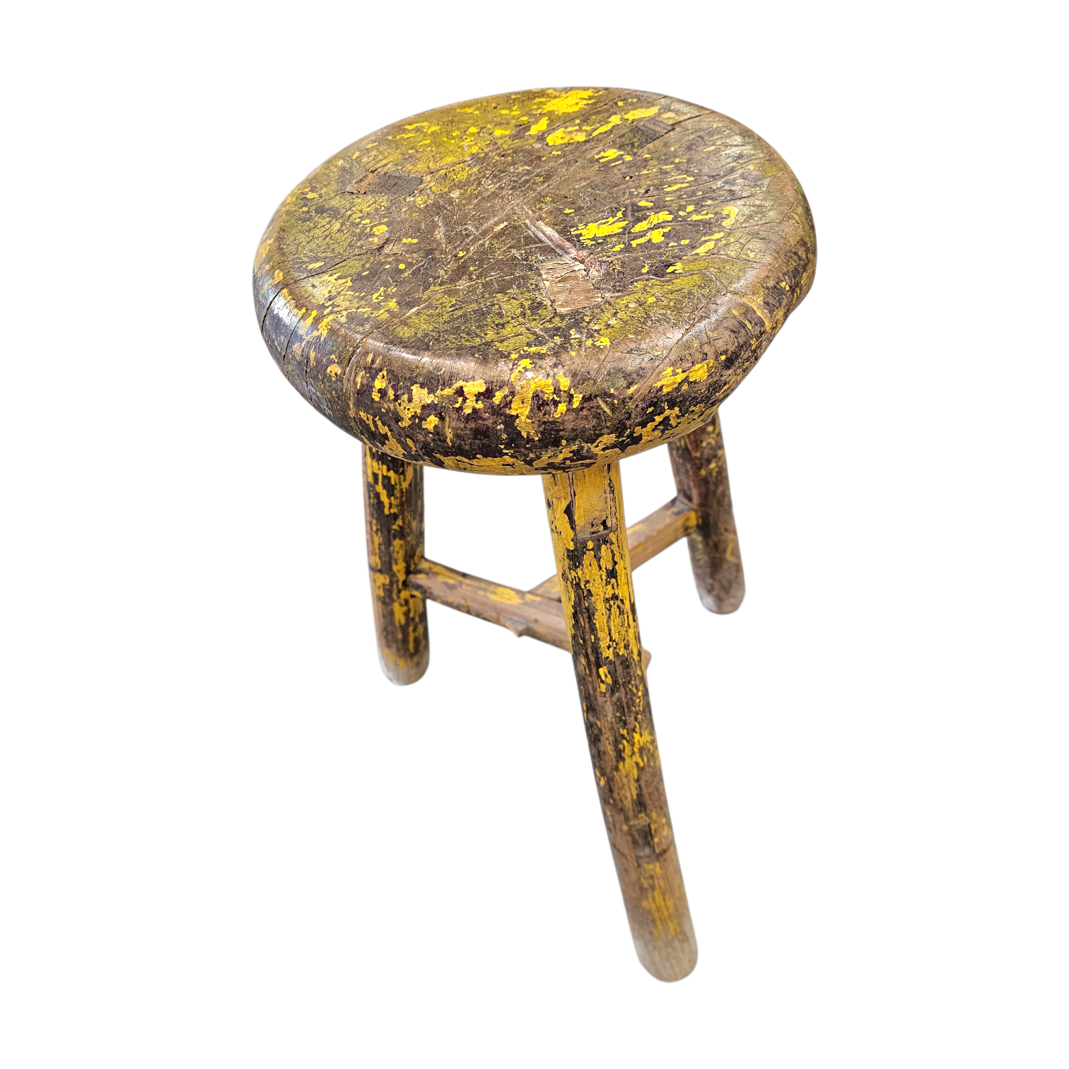 Primitive wooden tripod stool /  height 52 cm