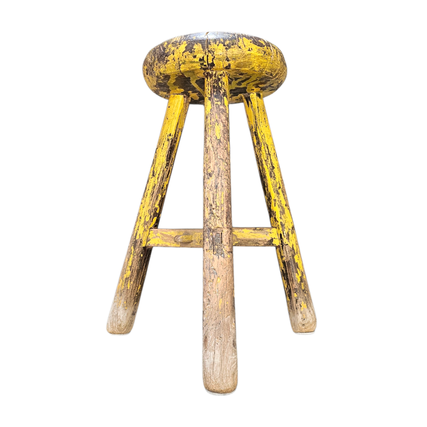 Primitive wooden tripod stool /  height 52 cm