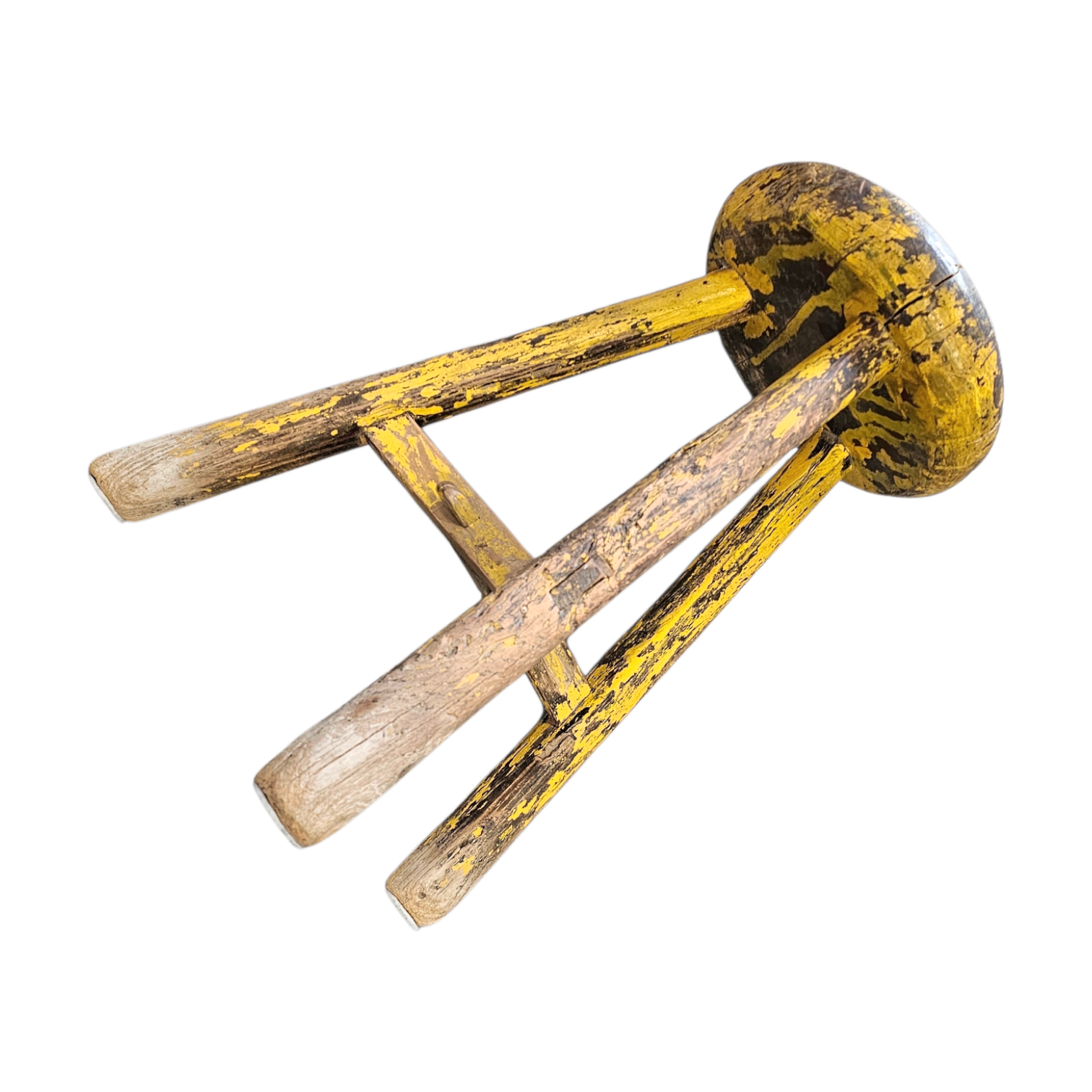 Primitive wooden tripod stool /  height 52 cm