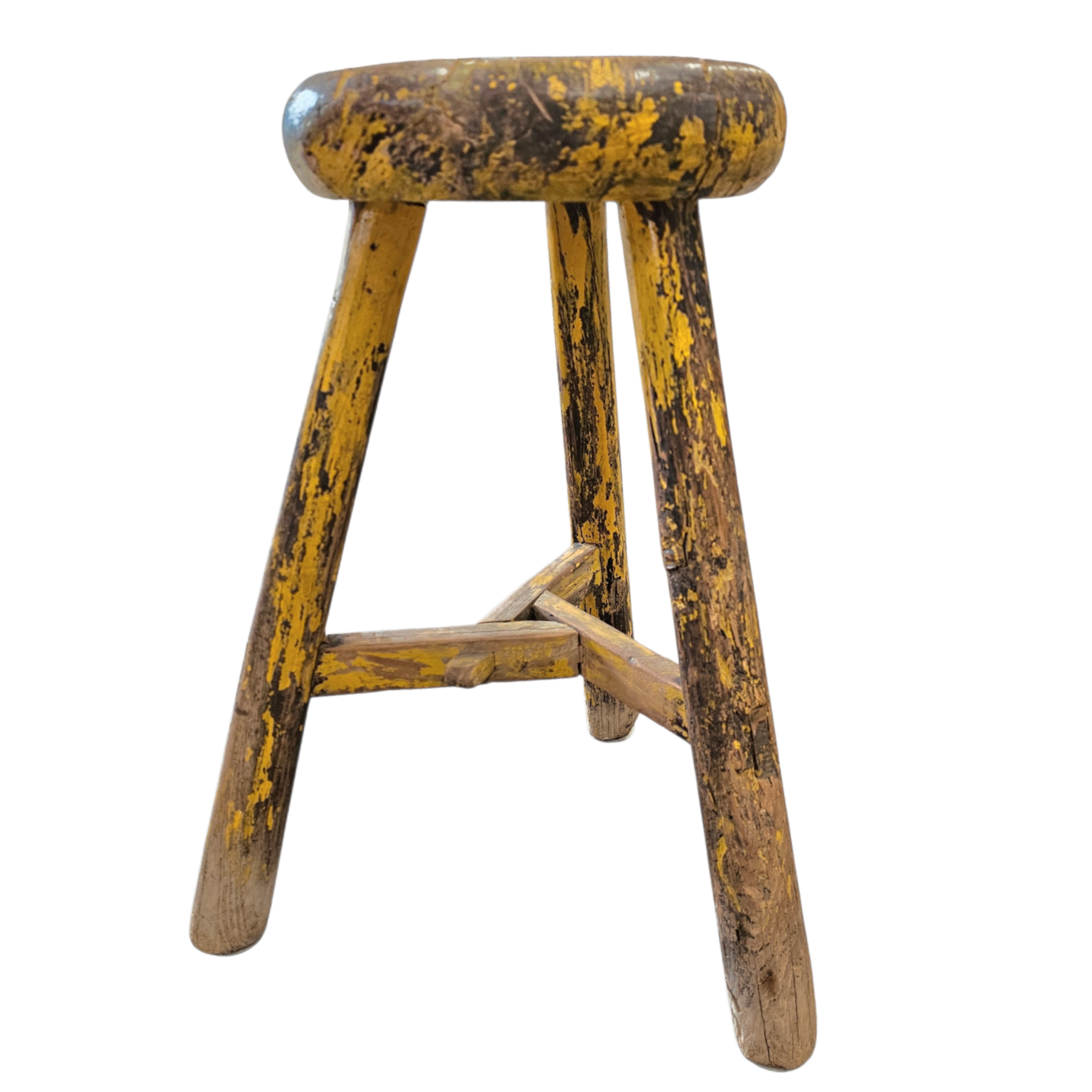Primitive wooden tripod stool /  height 52 cm