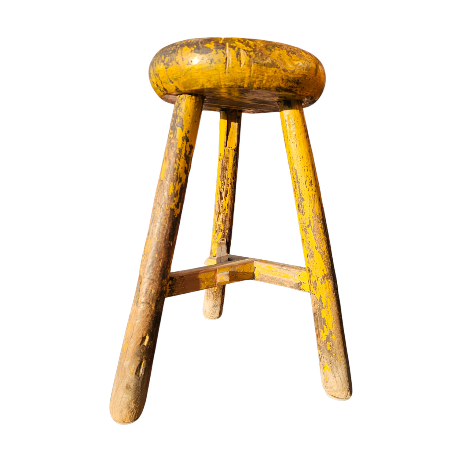 Primitive wooden tripod stool /  height 52 cm