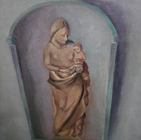 Jolie Laide / oil on canvas still life painting / religious iconography with everyday objects / 1930s / height 155 cm